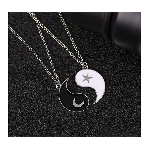 Colares pendentes 2pc emparelhado moda taichi yinyang combinando casais de casal colar sun estrela lua amiga bff amizade pescoço de dhyok