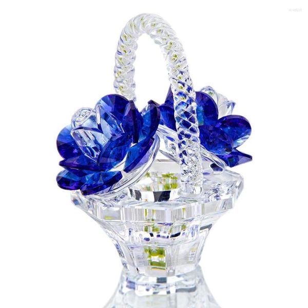 Figurine decorative HD Crystal Blue Flower Rose fatte a mano con un bel cesto creativo Souvenir regalo per il compleanno di San Valentino