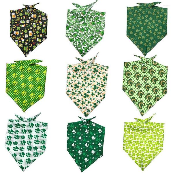 Abbigliamento per cani 9pcs Festa di San Patrizio Bandana Trifoglio Forniture per animali Accessori Bandane verdi Sciarpa Cucciolo di gatto piccolo