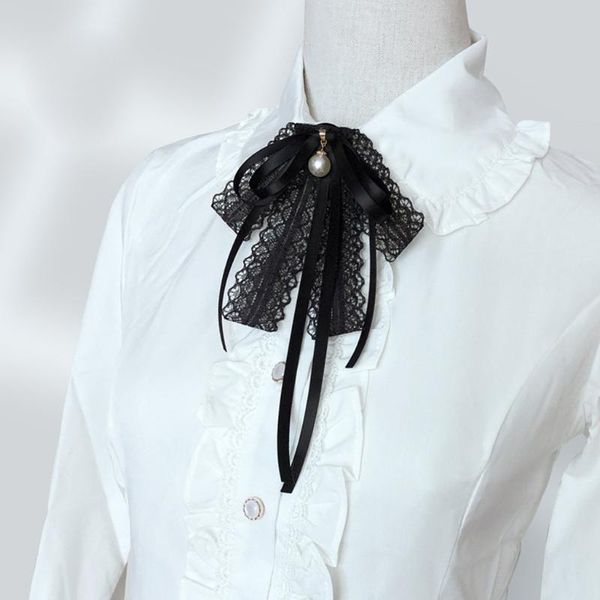 Шея галстуки Женщины девочки черная кружевная лента бабочка.