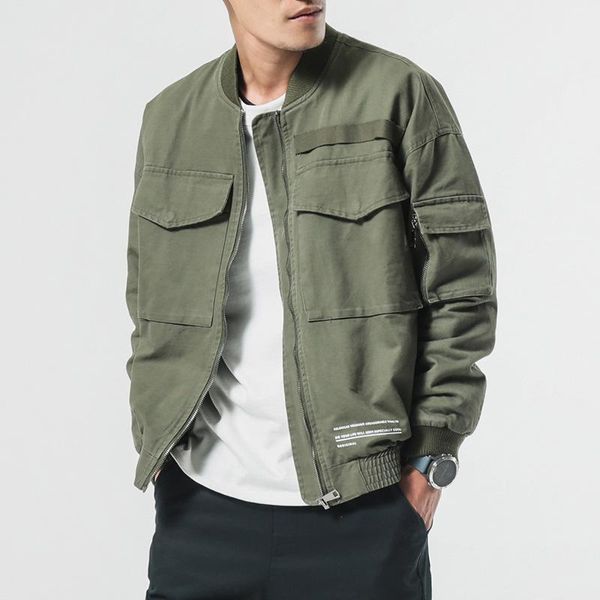 Giacche da uomo Giacca di grandi dimensioni da uomo Moda giapponese Casual Utensili semplici Primavera/Autunno Tasca grande Giacca bomber da baseball uniforme da uomo