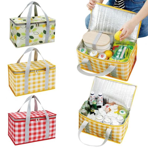 Aufbewahrungstaschen, kariertes Oxford-Tuch, Picknicktasche, Mittagessen, Outdoor, verdickte Aluminiumfolie, Box, tragbare Korbtasche, wasserdicht