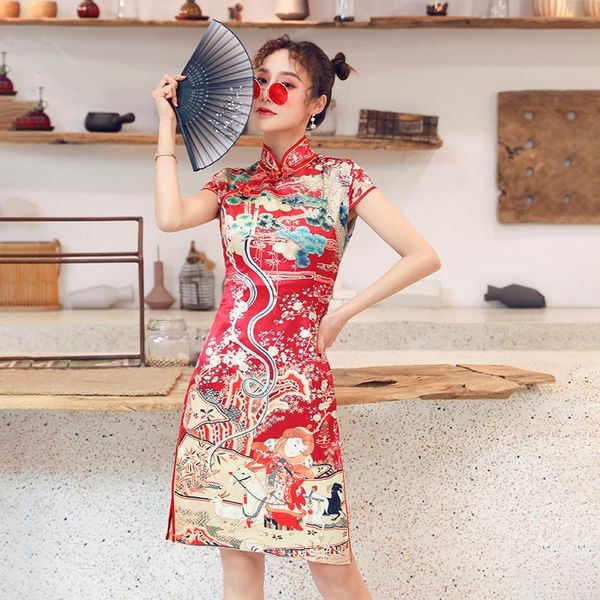 Roupas étnicas Mulheres orientais estilo tradicional estilo chinês retro slim cheongsam harajuku impressão de festa vestido de noiva cosplay qipao hanfu tang su