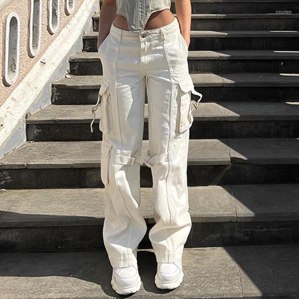 Pantaloni da donna N-style Cargo Women's 2023 White Leg Buckle Design Saggy Baggy Straight Tube Casual