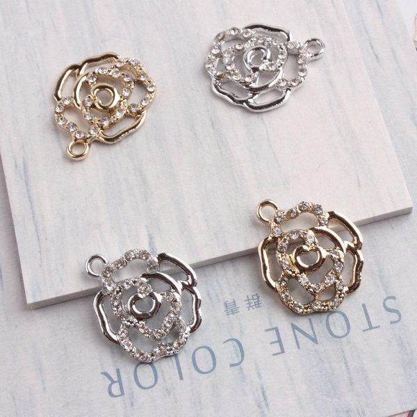 Charms Trendy 10 pz / lotto 18 21mm Rosa Fiore Oro-Colore Argento-Colore Ciondolo Accessori per gioielli di moda Per fai da te CraftCharms