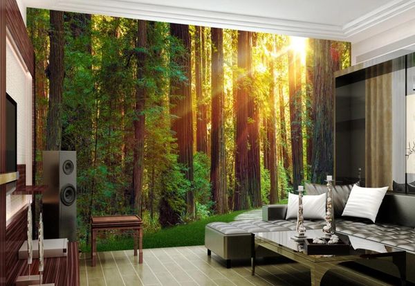 Papéis de parede Sun floresta mural popaeiro de parede papel de contato para sala de estar quarto 3d murais de parede Documentos de luxo decoração de casa personalizada personalizada