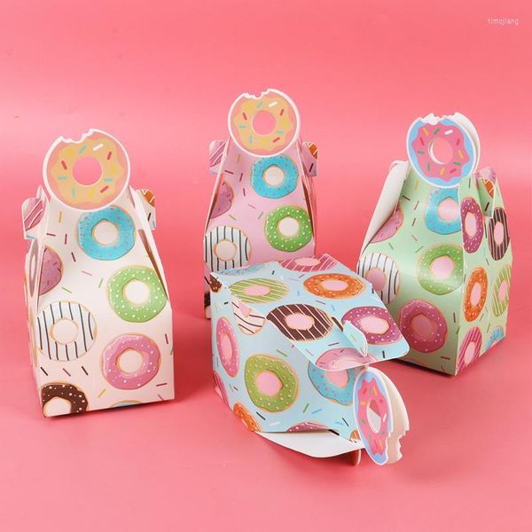 Embrulho de presente 8pcs Donut Paper Candy Box Cookies Packaging for Kid Girl Donuts Feliz Aniversário Festa de Casamento DIY decoração