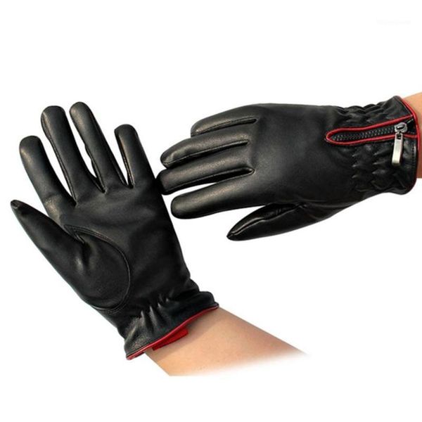 Fünf-Finger-Handschuhe Damen Winter Warme PU-Lederhandschuhe Männliche thermische verdickte Guantes-Handschuhe1