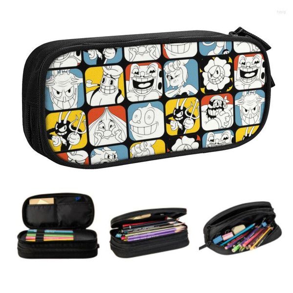 Astucci per cosmetici Cuphead Character Team Astucci per matite per Boy Girl Grande capacità Mugman Video Game Pen Box Bag Materiale scolastico