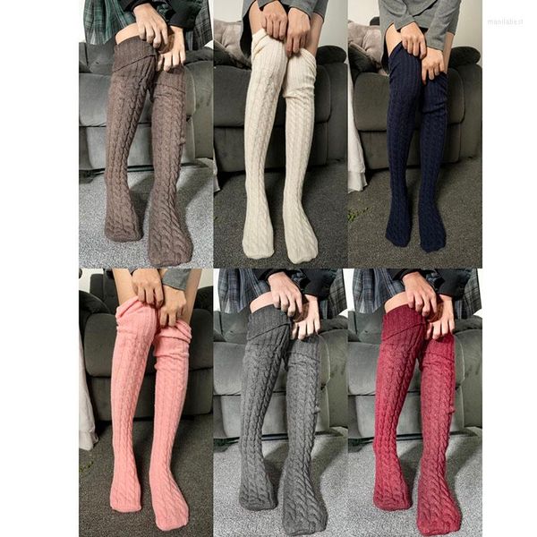 Frauen Socken Weibliche Gestrickte Strumpf Damen Einfarbig Kniehohe Lange Röhre Beige Dunkelblau Weinrot Rosa Grau Kaffee