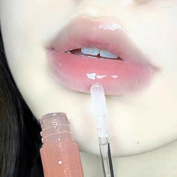 Espelho de brilho labial Glato de água transparente Óleo de vidro à prova d'água Lipstick de líquido hidratante Primer Care Makeup