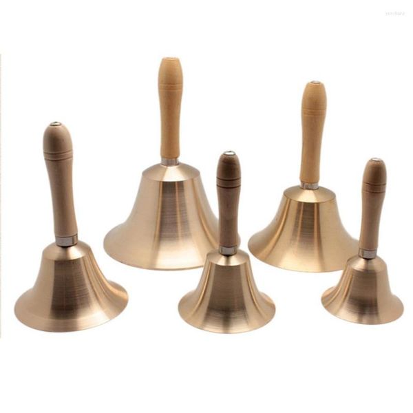 Decorações de Natal 8 / 9.5cm Sinos de cobre de madeira Handle Handle Bell para Noble Reception Dinner Shop El Church Hand Rattle School Handbel