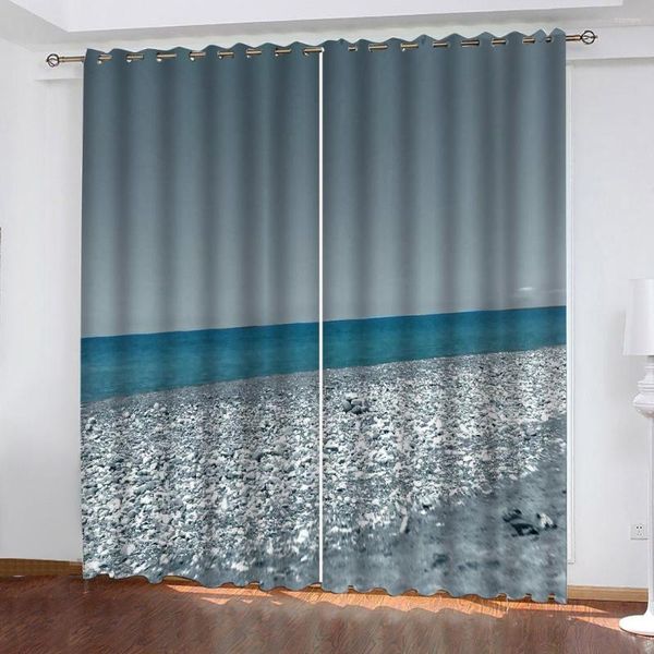 Cortinas de tamanho personalizado cortinas azul mar praia de praia