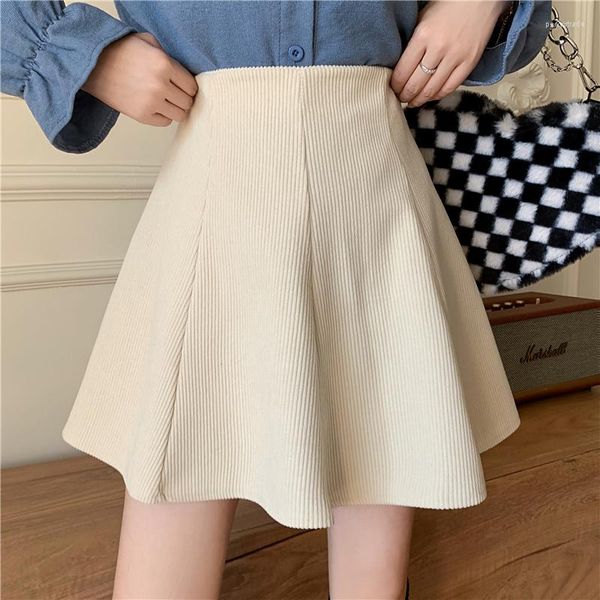 Юбки вельветовая мини-юбка корейская высокая талия стройные сладкие женщины A-line Harajuku Ball Gown Streetwear Случайная короткая N896