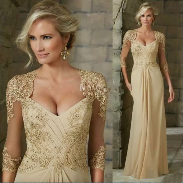 Abiti eleganti per la madre della sposa in chiffon con applicazioni di pizzo e perline abiti da sera formali abito da sposa taglie forti su misura282b