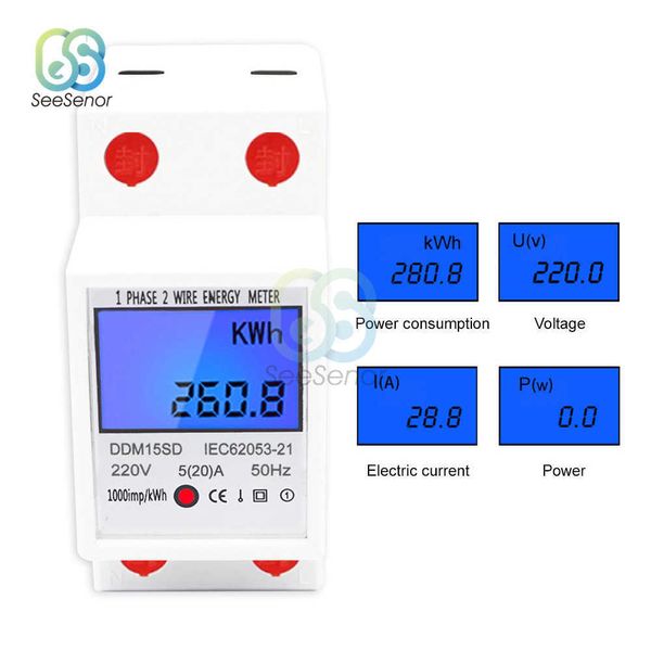 DDM15SD DIN RAIL METURO DE ENERGIA DE ENERGIA DE TENSÃO DE TENSÃO DE TENSÃO DE TENSÃO DE TENSÃO DE TENSÃO DE TOLA DE TENLÃO 220V AC