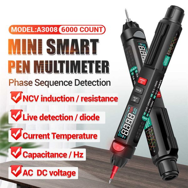 A3008 Multimetro digitale Auto Intelligent Sensor Pen Tester 6000 Conta Misuratore di tensione senza contatto Rilevatore di sequenza di fase