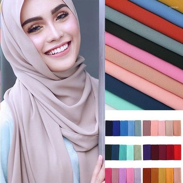 Roupas étnicas Mulheres elegantes xales de hijab bandeira lisada lenço de chiffon lenço de cor de cor sólida lenços muçulmanos