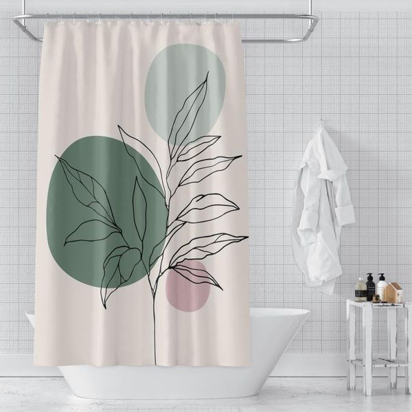 Cortinas de chuveiro Planta verde personalizada morandi ganchos banheiro banheiro impermeável decoração de casa decoração 3d impressão 211201-19