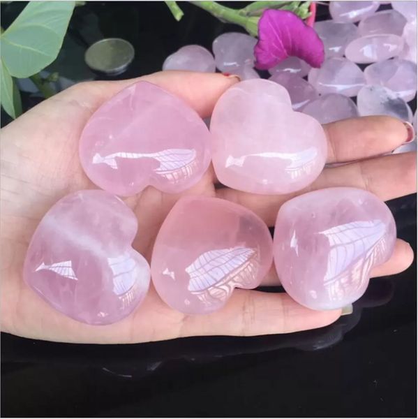 Dia dos namorados rosa natural quartzo coração em forma de cristal rosa esculpido amor cura cura amante de pedra gemas de cristal jóias fy2658 tt0121