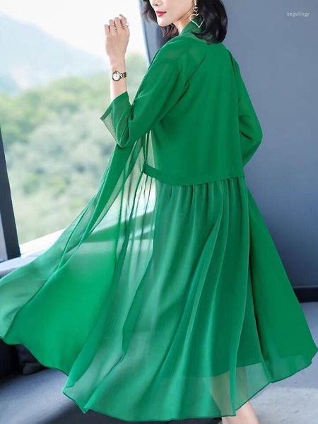 Malhas femininas estilo coreano mulheres maxi blusa longa verão casual boho chiffon casaco xale kimono cardigan tops jacket preto roxo vermelho branco