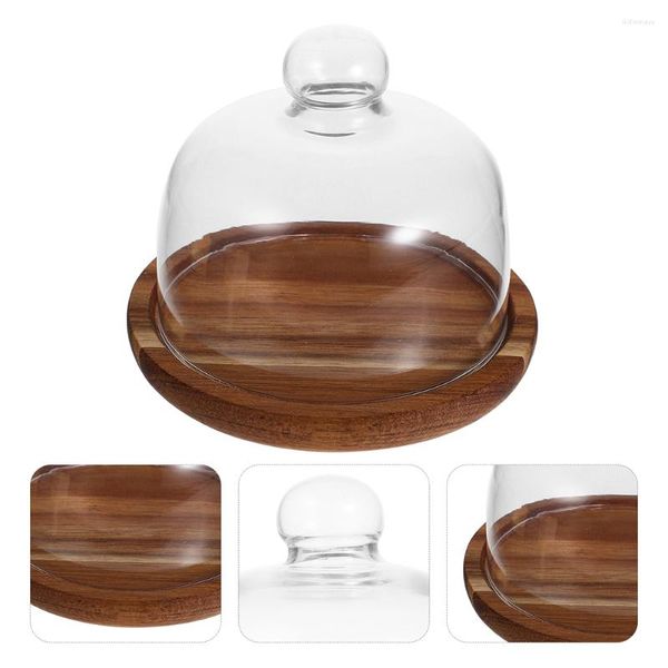 Ferramentas de cozimento Placa de bolo Stand Stand Dome Sobremesa Covertray Displaywood Cupcake Platter Cheese Round Cloche Snack Jar Wedding Wedding Wedding Clearbase Server