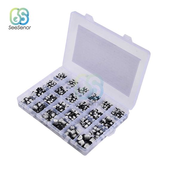 400PCS 24Werte 1uF-1000uF 6,3V-50V SMD-Aluminium-Elektrolytkondensator-Sortimentskit Add Box 1uF 4,7uF 10uF 22uF 47uF 100uF