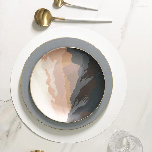 Piatti Mountain Series Ceramic Plate Painting Gold Luxury Dinner Matte Snack Ornamenti per camere modello