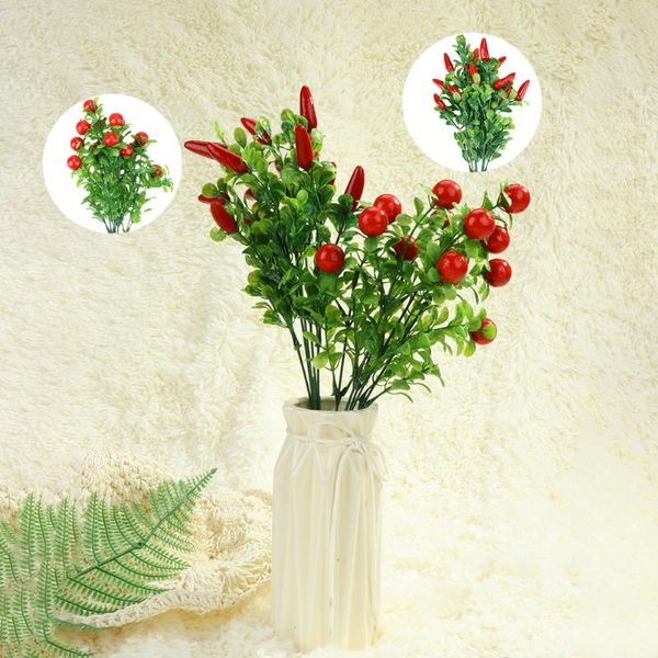 Flores decorativas grinaldas simulação planta verde planta artificial decoração decoração de casa chili frutas cúpulas paisagem