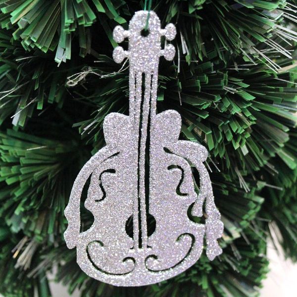 Decorazioni natalizie AHYONNIEX 1 PC Polvere d'oro 13,5 CENTIMETRI X 9 CENTIMETRI Ciondolo albero chitarra liuto Regalo di Natale Ornamenti Accessori per feste fai da te