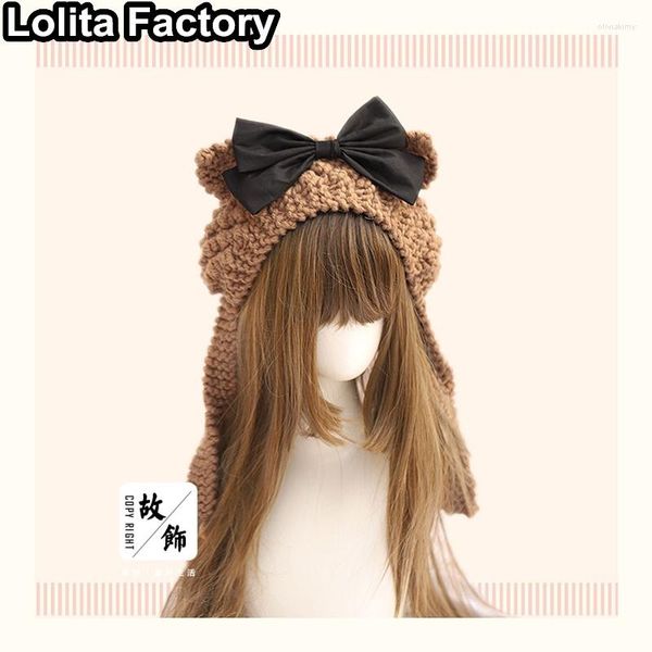 Berretti Cappello giapponese dolce e carino Lana lavorata a maglia Orecchie calde Fiocco Nodo Spice Girl Harajuku Lolita Sottocultura Autunno Inverno Donna