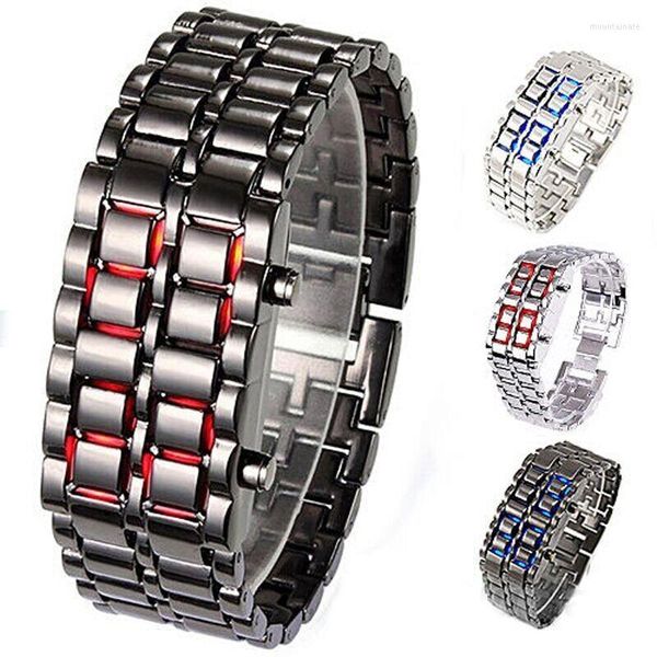 Armbanduhren Lava Iron Samurai Herrenuhr Luxus Edelstahlband LED Uhren Männer Sport Elektronische Digital Reloj HombreWristwatche
