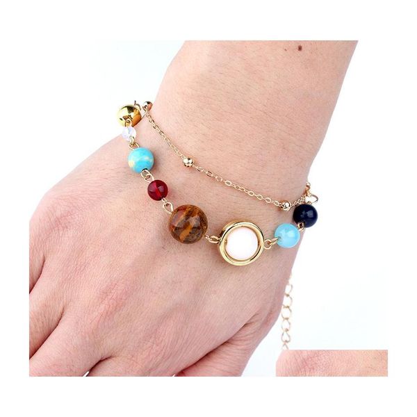 Galaxia do Universo de Artes e Artesas Os Oito Planetas no Sistema Solar Guardian Star Natural Stone Bracelet for Women Jewlry Drop D Dhlg6