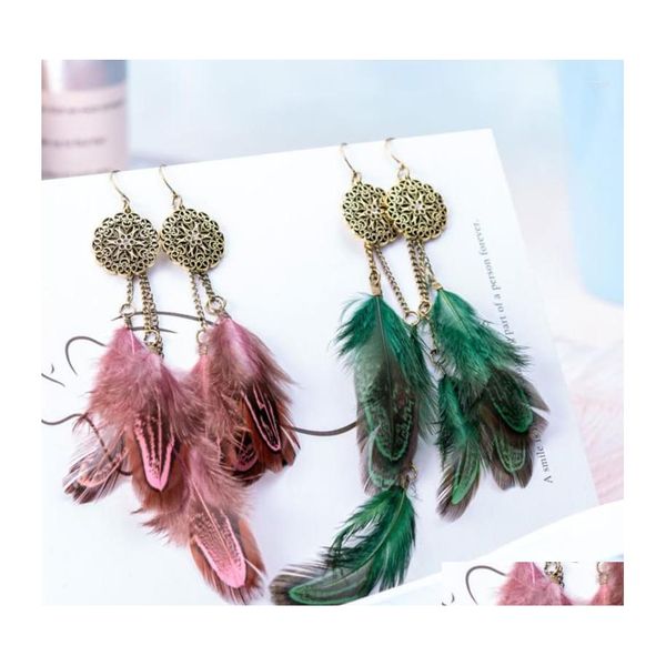 Lampadario pendente Orecchini Piuma Donna Bohemian Dream Catcher Design Esagerato Vintage Frangia lunga Nappa Drop Delivery Gioielli Dhmlo