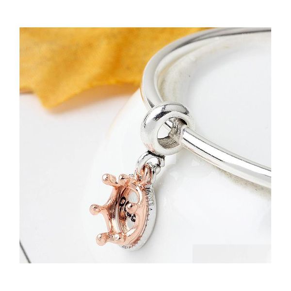 Braccialetti in argento Corona regina in oro rosa Ciondola il braccialetto con ciondoli Perline di cristallo per la creazione di gioielli Ciondoli Sier placcati 1951 T2 Drop Consegna Dhzry