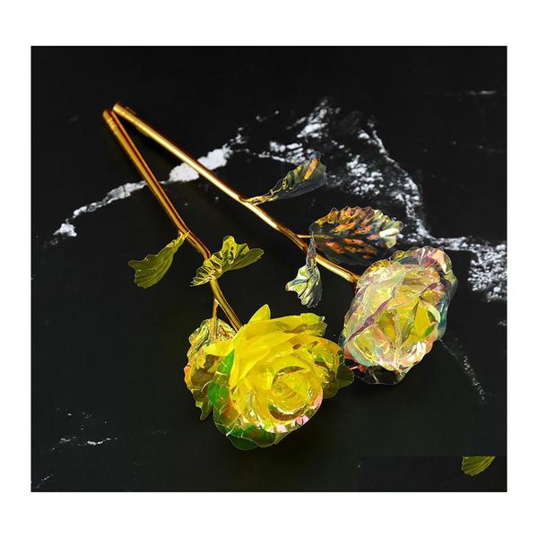 Ghirlande di fiori decorativi 24K Foglia d'oro Fiore di rosa Regali di compleanno Donna Creativa Regalo di San Valentino Simazione Lamina placcata Goccia Dhb3R