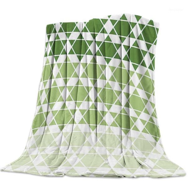 Coperte Coperta di flanella verde sfumato geometrico esagonale per divano letto portatile morbido copriletto in pile divertente copriletto in peluche1