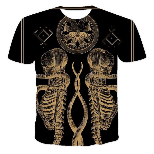 Мужские рубашки летние 3D ужас Смерть Скелет Скелет Футболка мода круглая шея.
