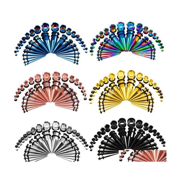 Fişler tüneller 36pcs/set 6 stil kulak gösterge konik ve fiş germe kitleri et tüneli genişleme gövdesi piercing takı küpe 14g dhkr2