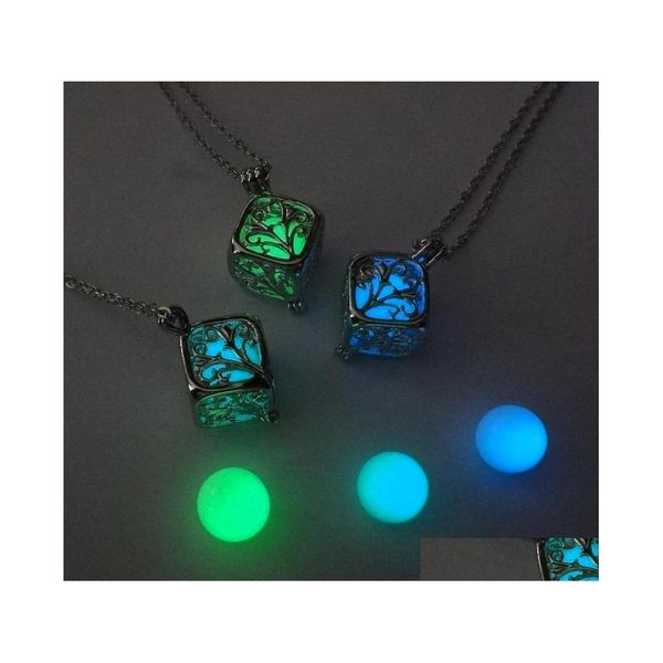 Collane con ciondolo Moda Donna Luminoso Scava fuori Medaglione Glow In The Dark Collana Scatola quadrata Regali di fidanzamento Top Quality Drop De Dhy8Q