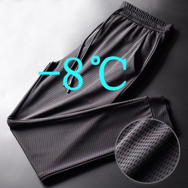 Calças masculinas 2023 Seda de seda de gelo de seda rápida de nove pontos de verão fino de fitness de malha solta calças de ar condicionado