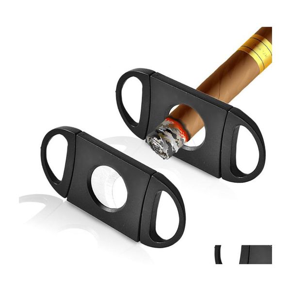 Zigarrenzubehör Tasche Kunststoff Edelstahl Doppelklingen Cutter Messer Schere Tabak Schwarz 2780 Drop Lieferung Hausgarten Ho Dhmwz