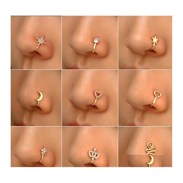 Nasenringe Ohrstecker 16 Stile Kleine Kupfer Fake Für Frauen Nicht Piercing Vergoldet Clip Auf Manschettenstecker Mädchen Mode Party Schmuck Drop Otefz