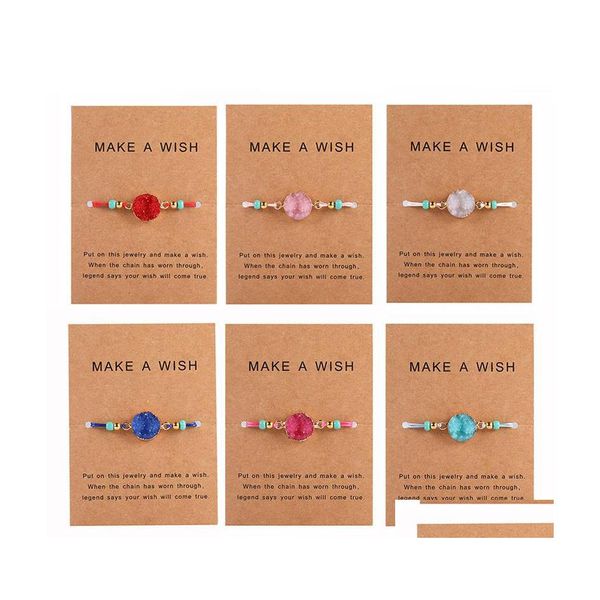 Bracelets de charme Moda Druzy Resin Stone Bracelet com Make A Wish Gift Card Size