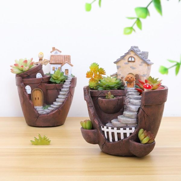 Plantadores Pots da fazenda Casa Flowerpot Fairy Garden Planter Pot Suculento Planta Decoração de Decoração de Decoração do Ornamento de Flor da Desktop