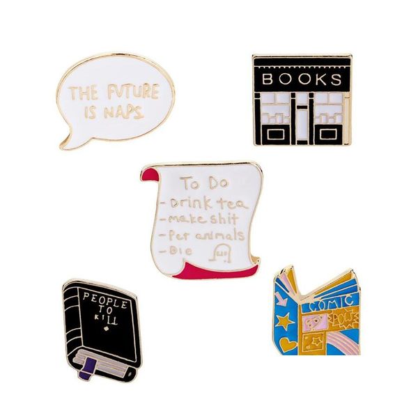 Pins Broschen Nette Emaille Bücher Frauen Männer Buchhandlung Rolle Kreative Cartoon Pins Abzeichen Für Kinder Mode Schmuck Geschenk Drop Lieferung ot0kt