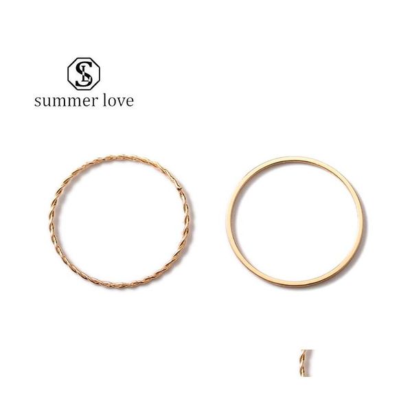 Ringos de banda 2pc/conjunto de alta qualidade minúsculo criativo designer dourado anel de casal banhado para mulheres jóias de noivado de casamento dhfis