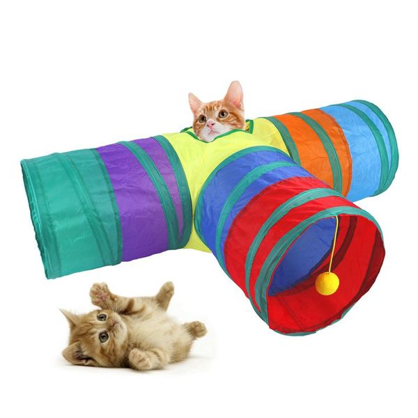 Kedi oyuncaklar 3 yollu tünel evcil hayvan oyun katlanabilir tüp kedisi peek delik oyuncak yavrular tavşanlar tüpler 80cm