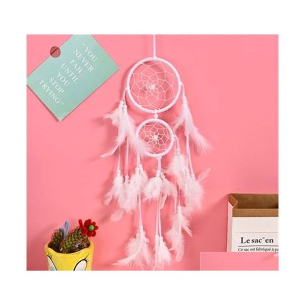 Artes e artesanato colorf Wool Dream Catcher Wind Chime Net Home Móstio de tendência interna Ornamento de penteado penduramento de penas DHBA2