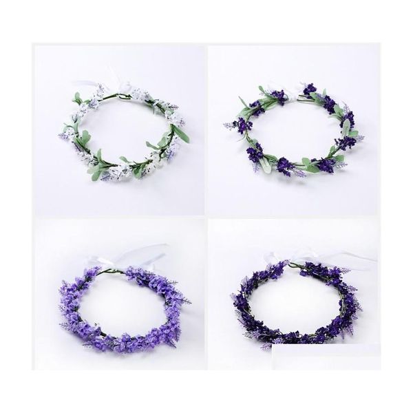 Ghirlande di fiori decorativi Corona di fiori di lavanda romantica Colore viola Cerchio per capelli da donna Forniture festive artificiali 5 8Cx2 Drop De Dh5Dh